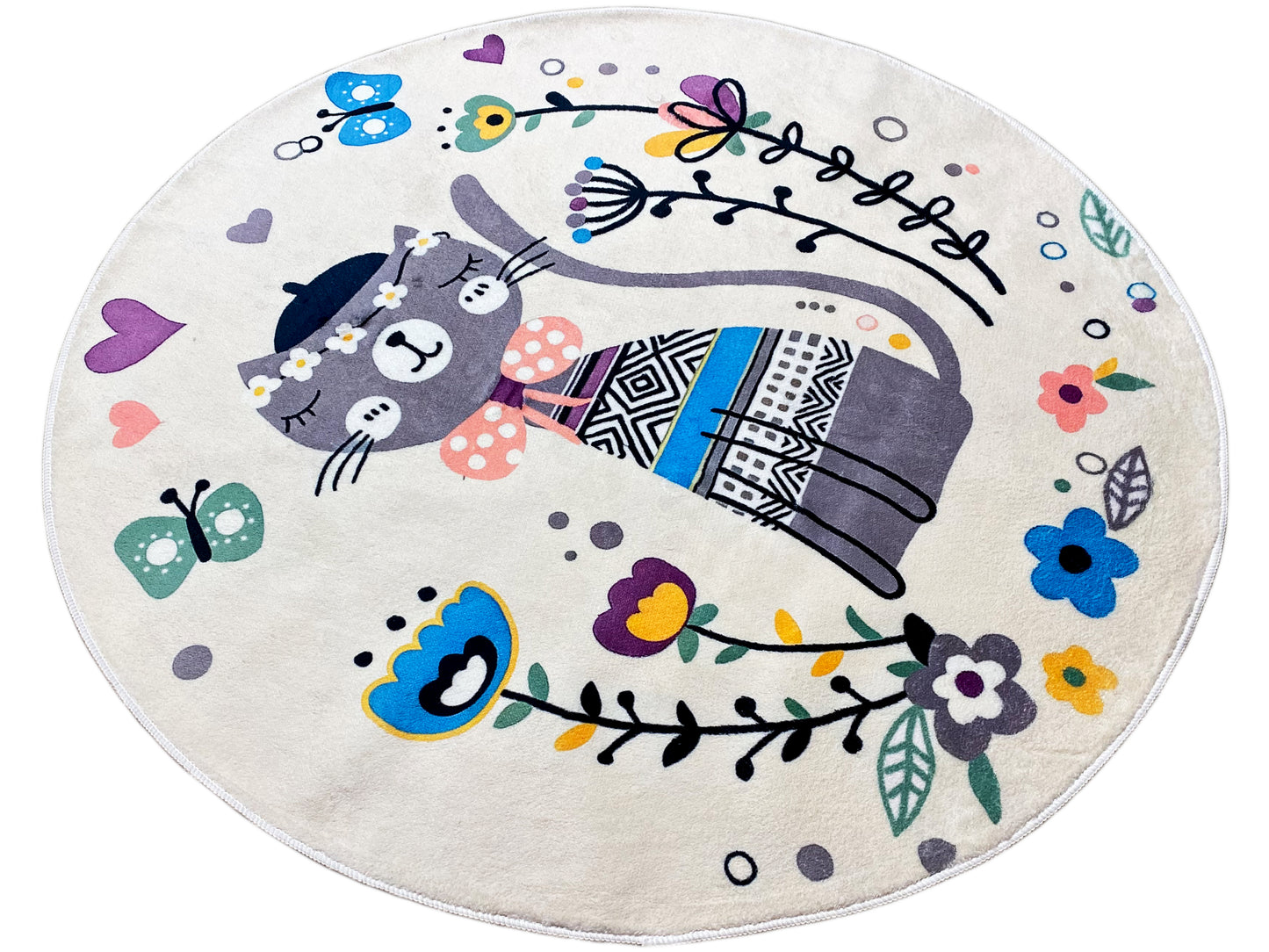 Tapis rond pour enfants Chat, blanc, 160 cm