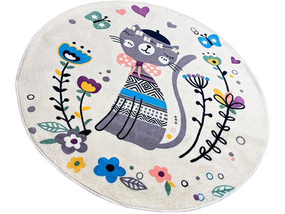 Tapis rond pour enfants Chat, blanc, 160 cm