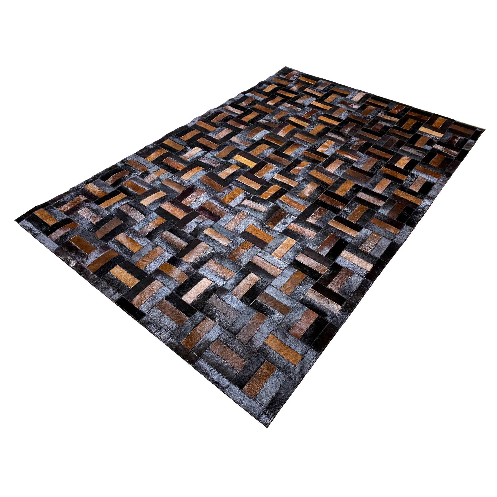 Handgefertigter Kalbsleder-Teppich – 249x160 cm – Modernes Geometrisches Muster - German Carpet Shop