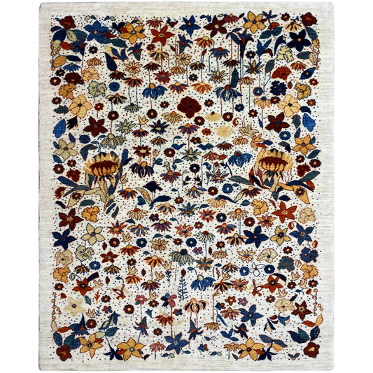 Tapis rectangulaire Gabbeh-Luri à motif floral multicolore sur fond clair