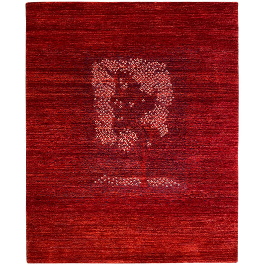 Tapis Gabbeh-Luri rouge avec motif de médaillon décoratif au motif clair