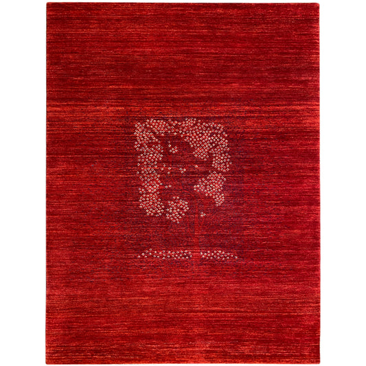 Tapis Gabbeh-Luri brun-rouge avec un motif de médaillon tissé au centre