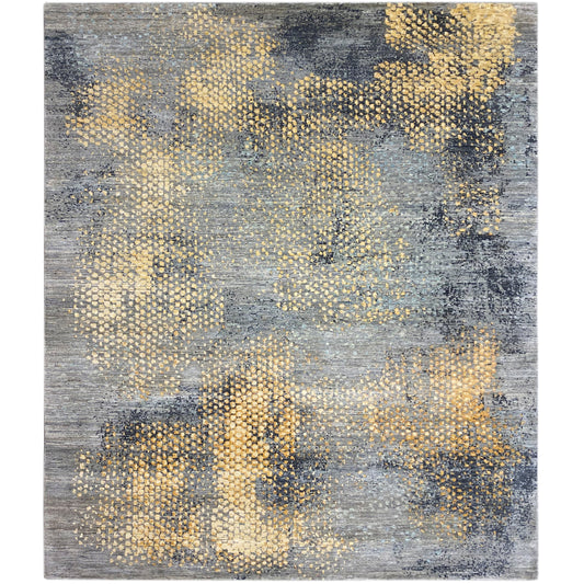 Tapis Gabbeh-Luri à motif abstrait dans des tons gris et dorés, tissé à plat