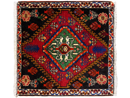 Tapis Poshti 56x56 cm, motif carré avec champ central vert et bleu