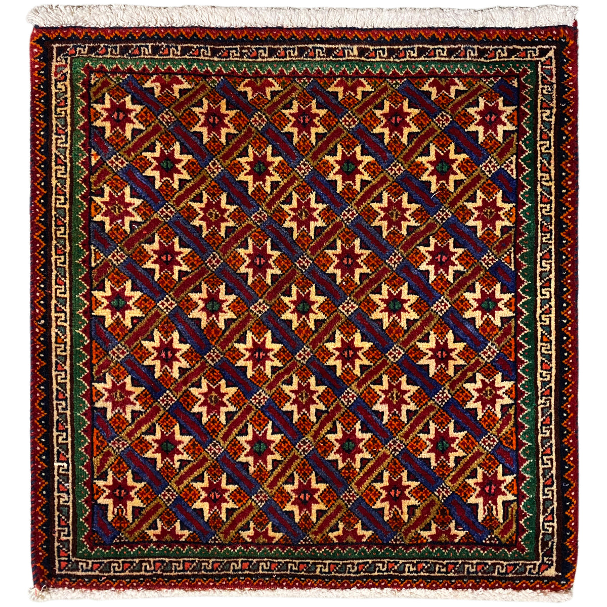 Tapis Poshti 62x52 cm à motifs géométriques, multicolore et à franges.