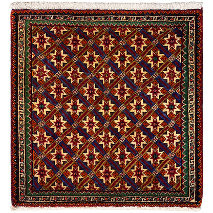 Tapis Poshti 62x52 cm à motifs géométriques, multicolore et à franges.