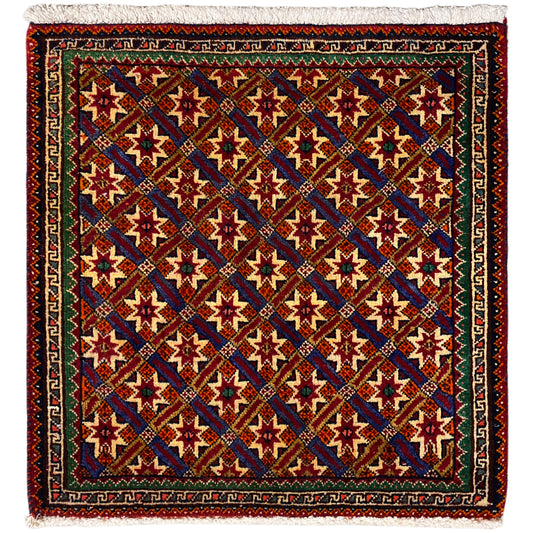 Tapis Poshti 62x52 cm à motifs géométriques, multicolore et à franges.