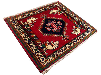 Tapis Poshti 58x68 cm, motif de bordure rouge avec médaillon central et mains