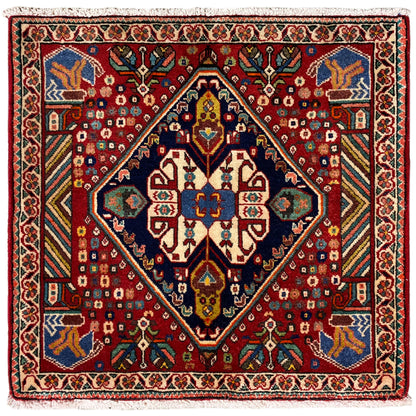 Tapis Poshti 66x62 cm : tapis rouge à motif de médaillon multicolore