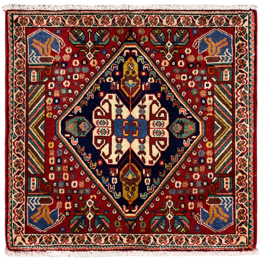 Tapis Poshti 66x62 cm : tapis rouge à motif de médaillon multicolore