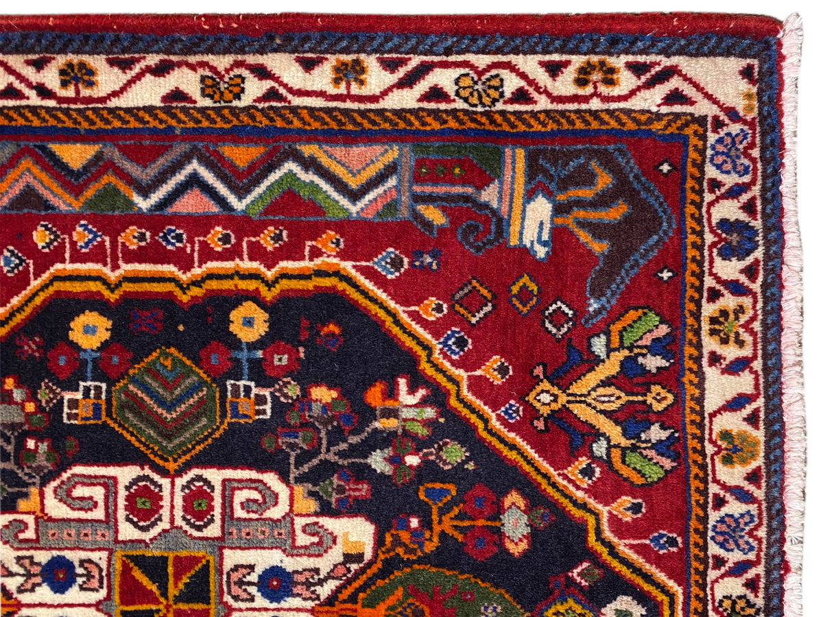 Tapis Poshti : gros plan de la bordure ornée de motifs en zigzag et floraux