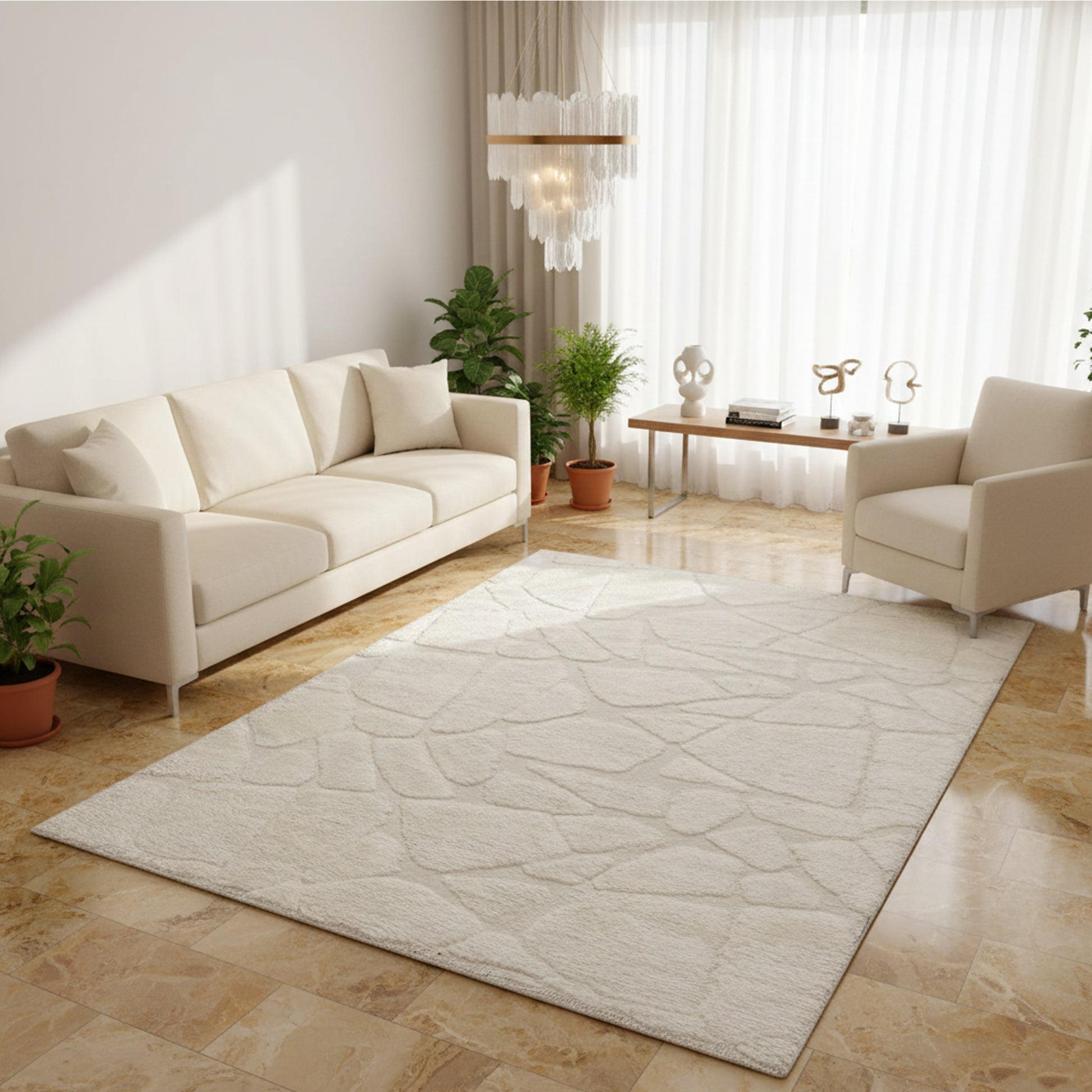 Wohnzimmer Cremefarbener Berber Teppich 239x170 cm mit weicher Wollstruktur