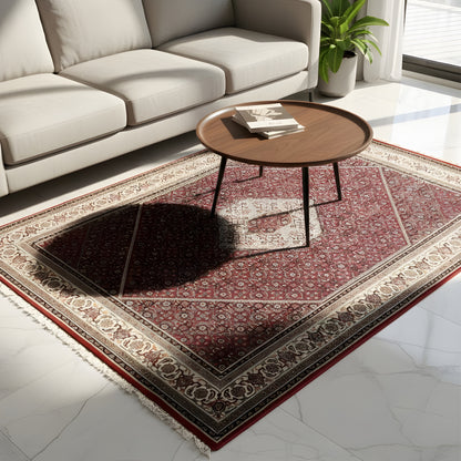 Wohnzimmer Klassischer Bidjar Orientteppich rot mit geometrischem Allover-Muster, 241x175 cm