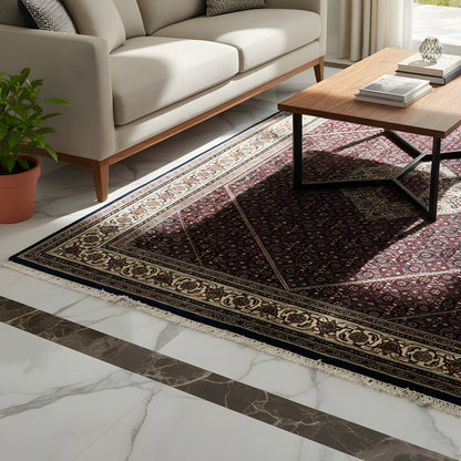 Wohnzimmer Dunkelroter Bidjar Perserteppich mit Medaillon und feinem Allover-Muster