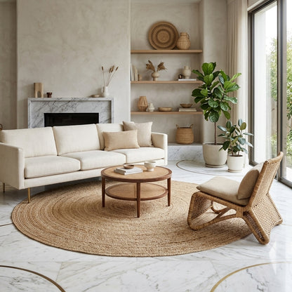 Wohnzimmer-Beige jute rug round shape eco friendly carpet
