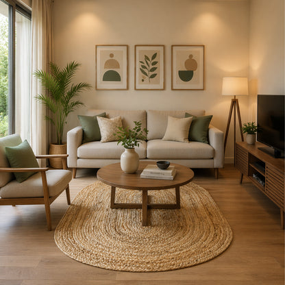 Wohnzimmer-Scandinavian jute rug natural color handwoven design