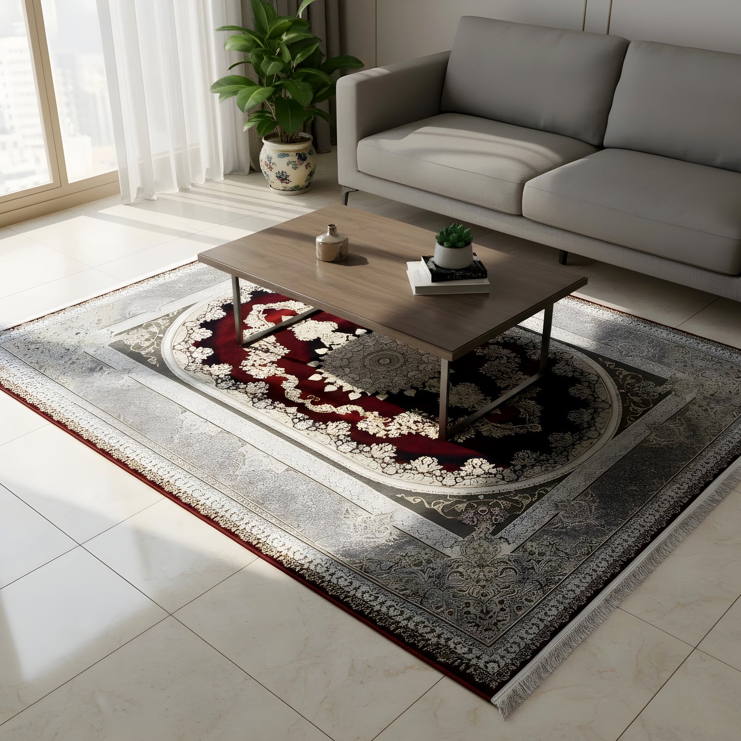 Tapis rouge-argent 170x240cm