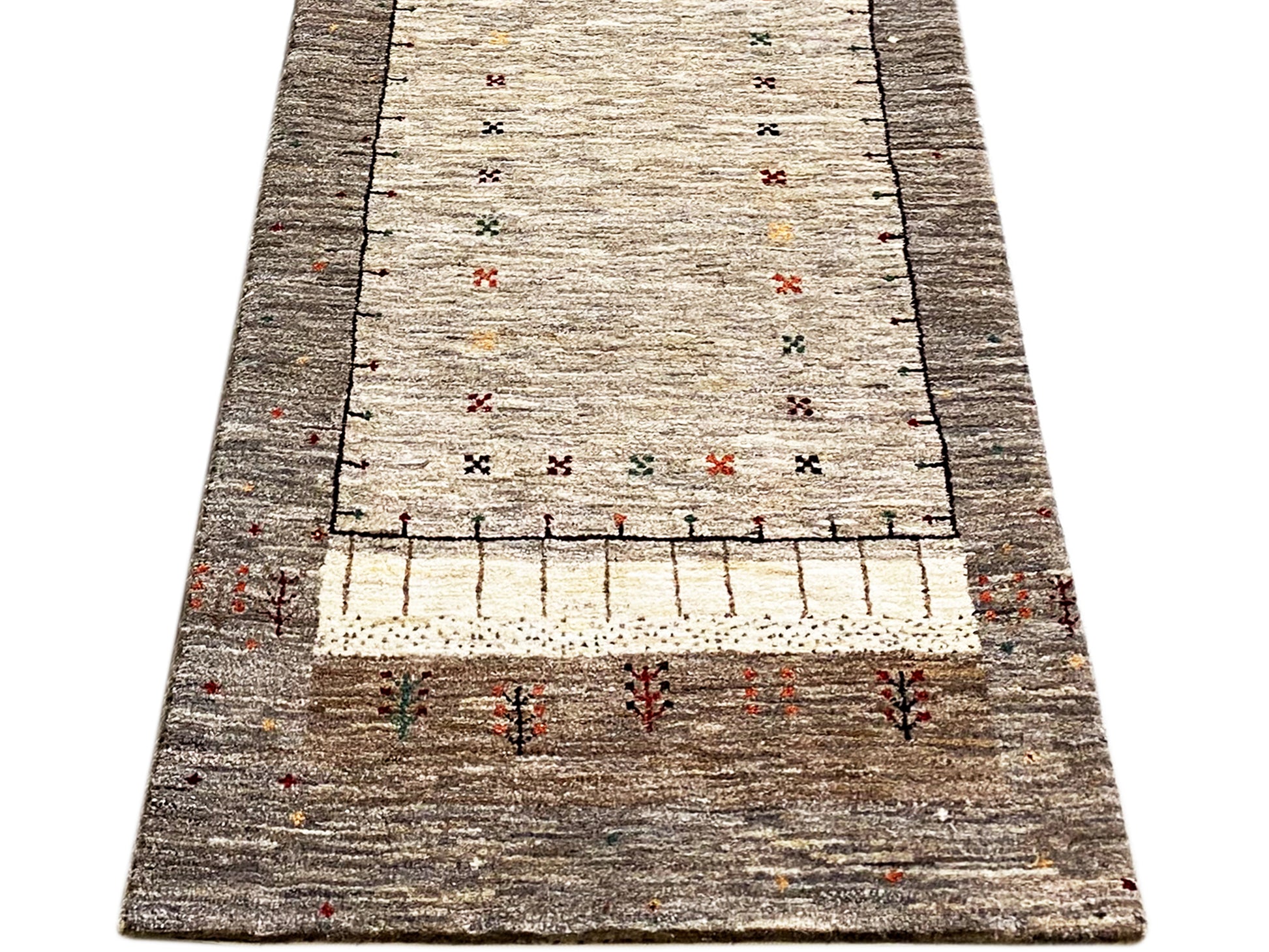 Handgeknüpfter Naturwolle Gabbeh Läufer, pflanzengefärbt, beige Design 506x79 cm