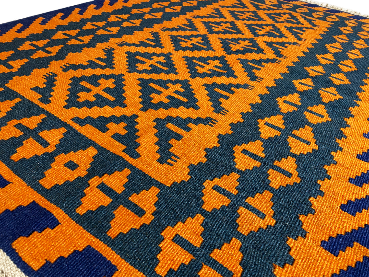 Ethno Teppich Kelim Qashqai 145x104 cm blau und orange