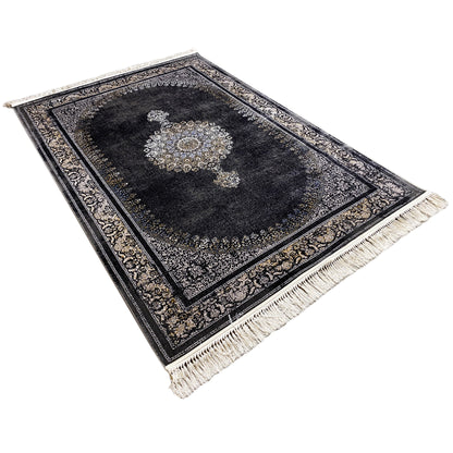 Woven teppich kaufen Medaillon Schwarz Grau 160x230 klassischer Rand

