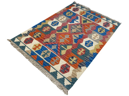 Orientalischer Kelim Teppich aus handversponnener Wolle, blau