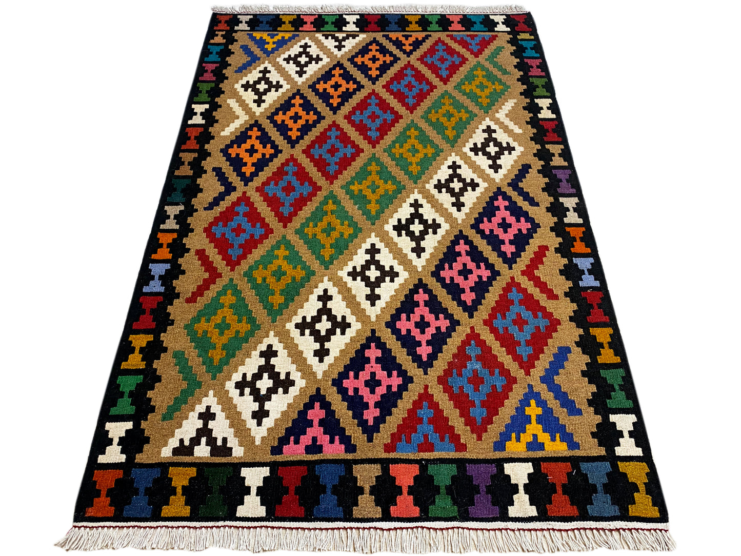 Qashqai Kelim Teppich geometrisches Rautendesign handgewebt 149x101 cm