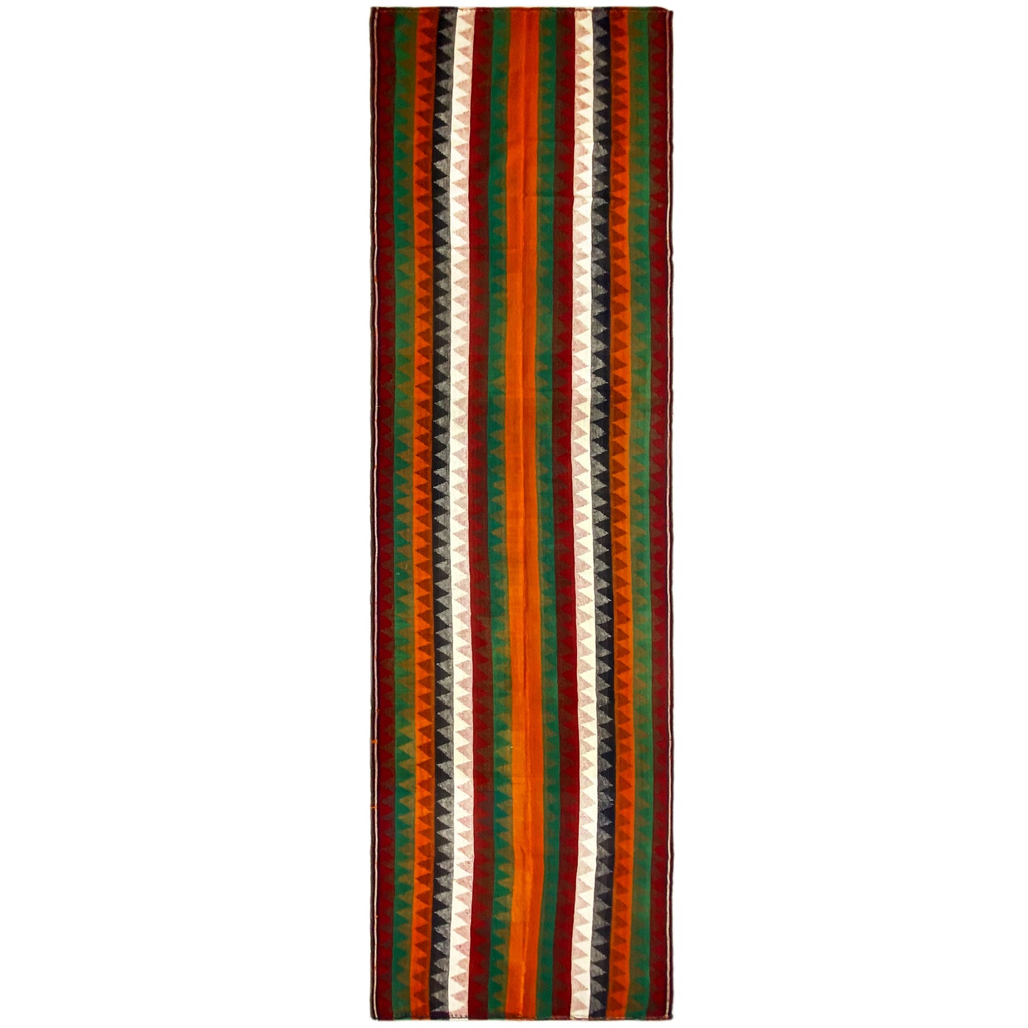 Wohnzimmer farbenfroher Jajim Läufer handgewebt mit geometrischem Streifenmuster