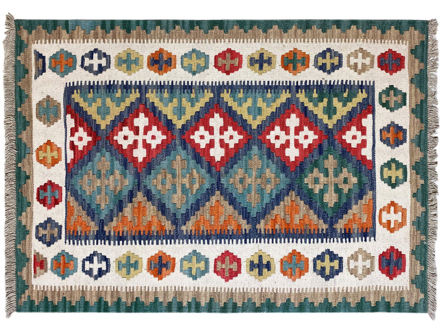 Handversponnener Woll-Kelim Teppich, robust und pflegeleicht