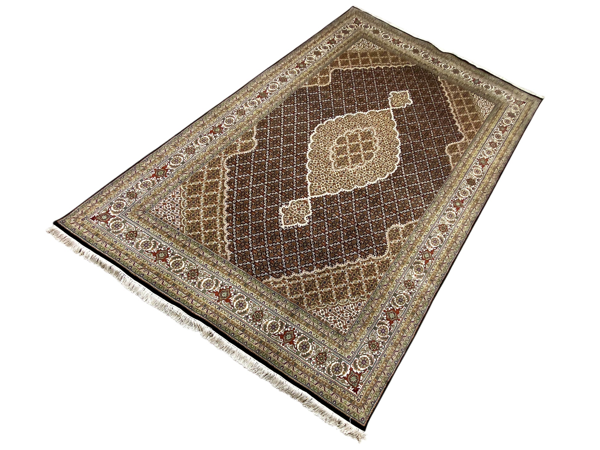 Indo Tabriz Teppich im klassischen Orientstil handgeknüpft aus Wolle und Seide