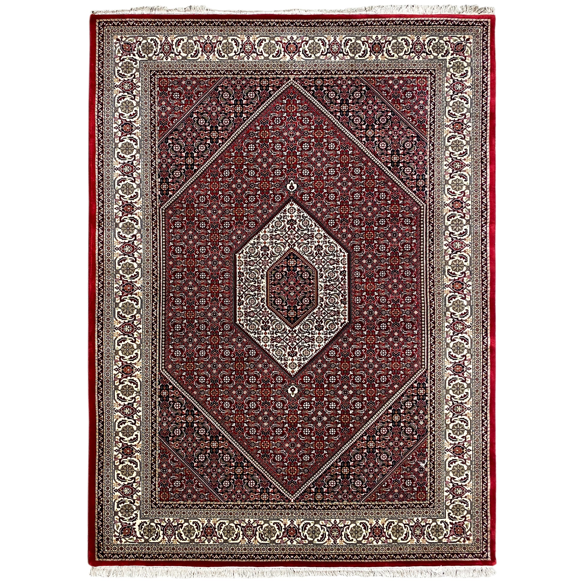 Handgeknüpfter Bidjar Teppich aus Wolle in Rot Creme 245x172 cm