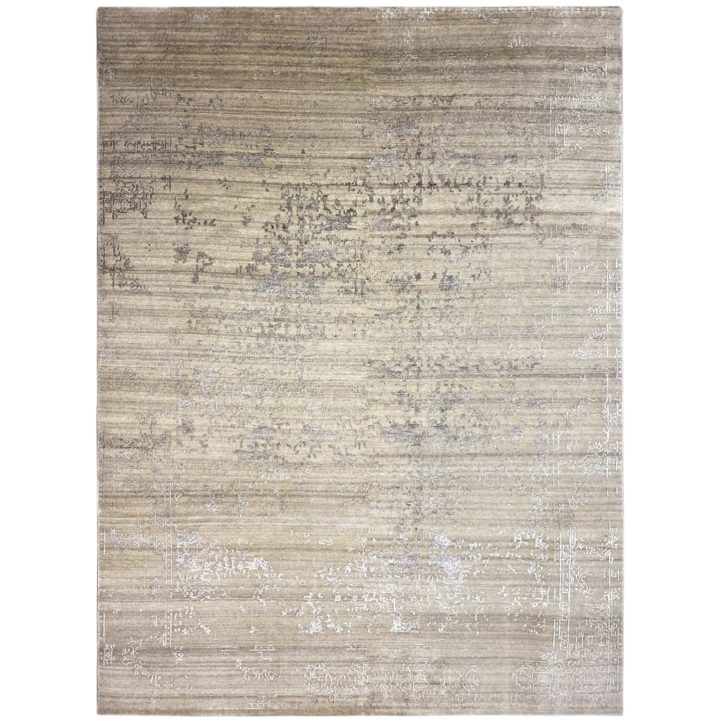 Handgeknüpfter Designer Teppich aus Wolle und Viskose in Beige Grau