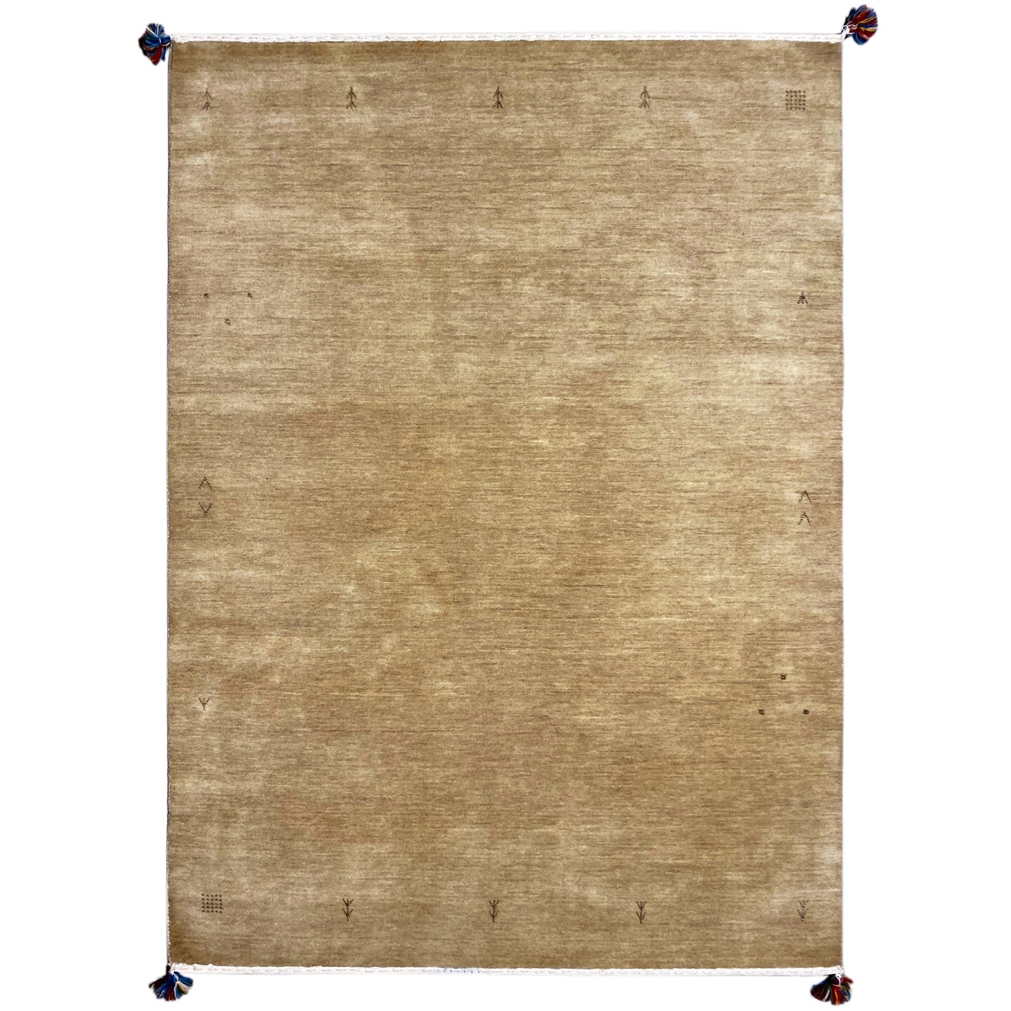 Handgewebter Wollteppich in Beige mit dezenten ethnischen Motiven