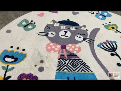Tapis rond pour enfants Chat, blanc, 100 cm