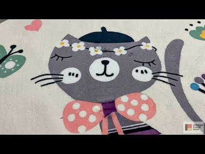 Tapis rond pour enfants Chat, blanc, 120 cm
