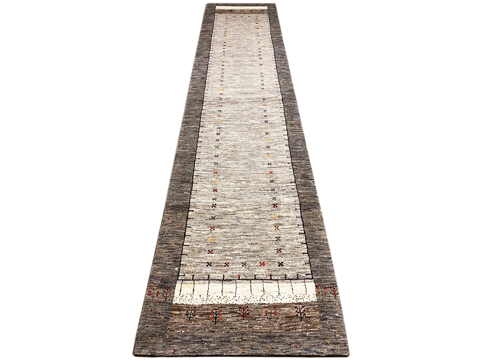 Moderner Gabbeh Wollteppich mit minimalistischen Mustern